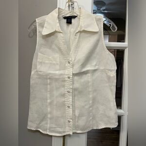 Saint Tropez West white 100% linen Sleeveless Blouse size S EUC